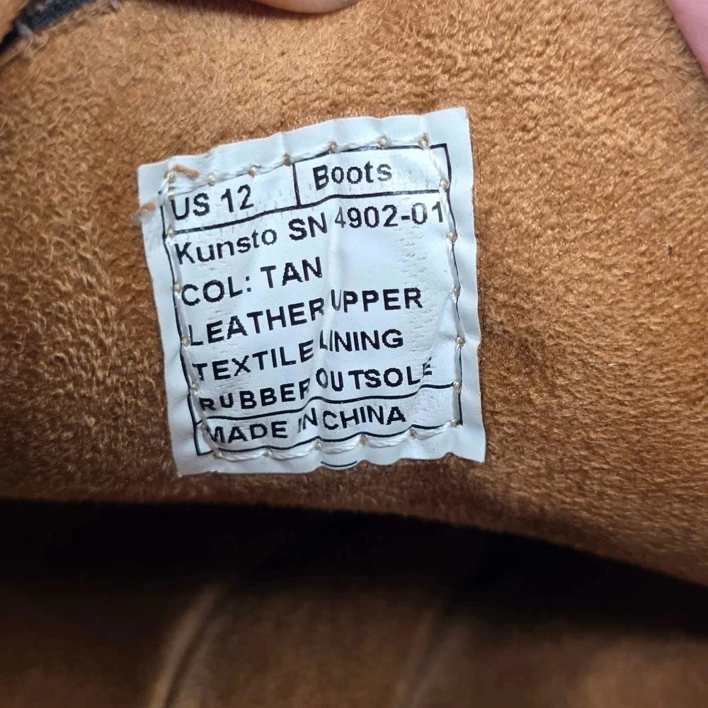 Kunsto Boots Men's Size 12 Tan Leather Cap Toe Side Zip Arch Support Shoes